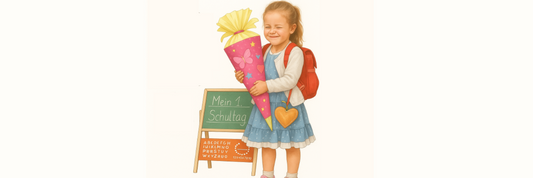 Einschulung mit selbstgenähtem Outfit – genähtes Designbeispiel aus dem Re-Loved-Blogbeitrag von 73engelchen mit Schultüte