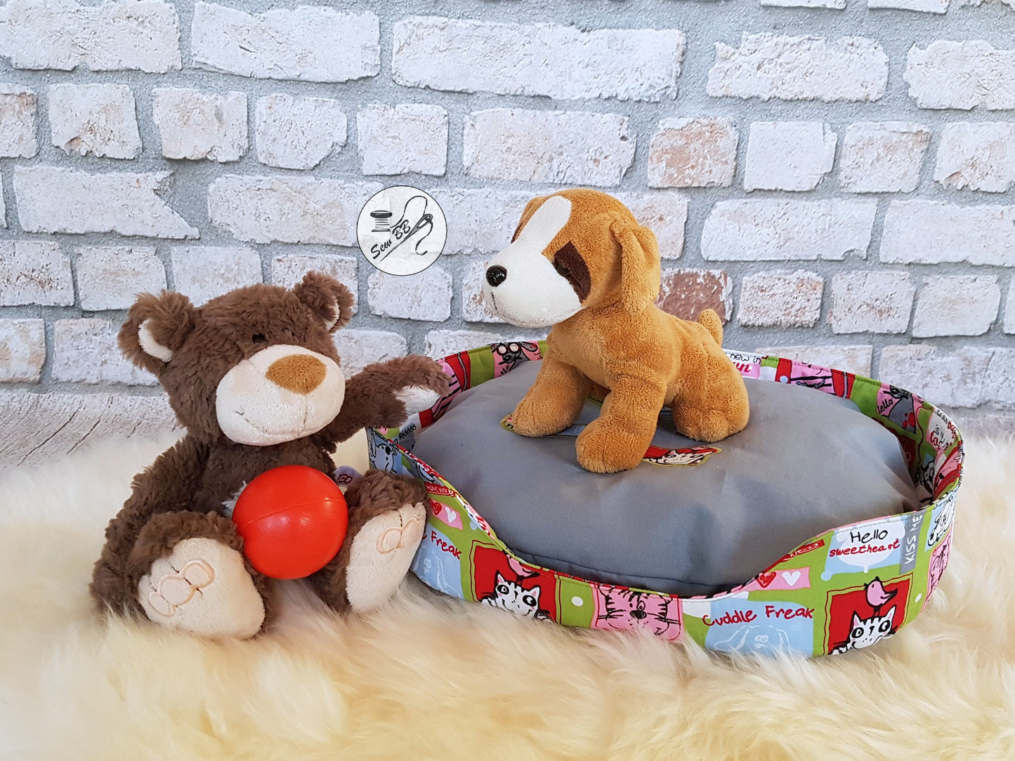 Kuscheltier-Körbchen mit Teddy und Hund – genäht nach 73engelchen Schnittmuster