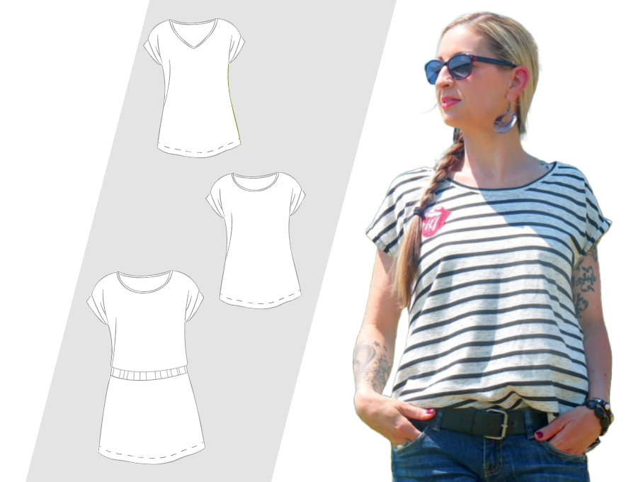 Schnittmuster & Nähanleitung für Damen-Shirt & Kleid ‚Lady Summer‘ als PDF-Download