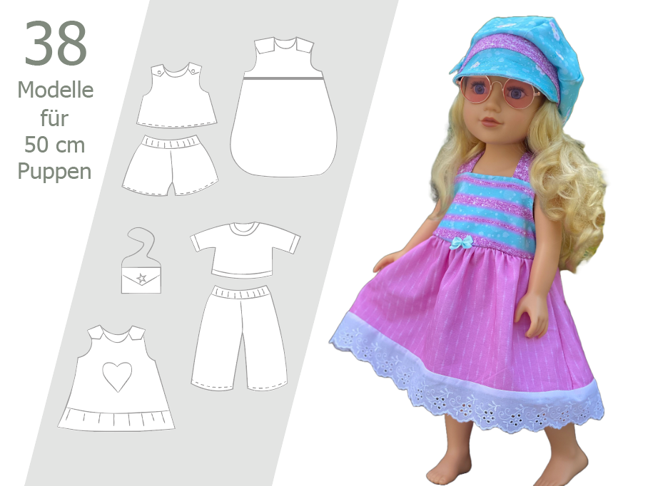 puppen handschuhe nähen Schnittmuster Puppenkleidung 48–50 cm – 38 Modelle als PDF – 73engelchen – Schnittmuster & Nähanleitungen