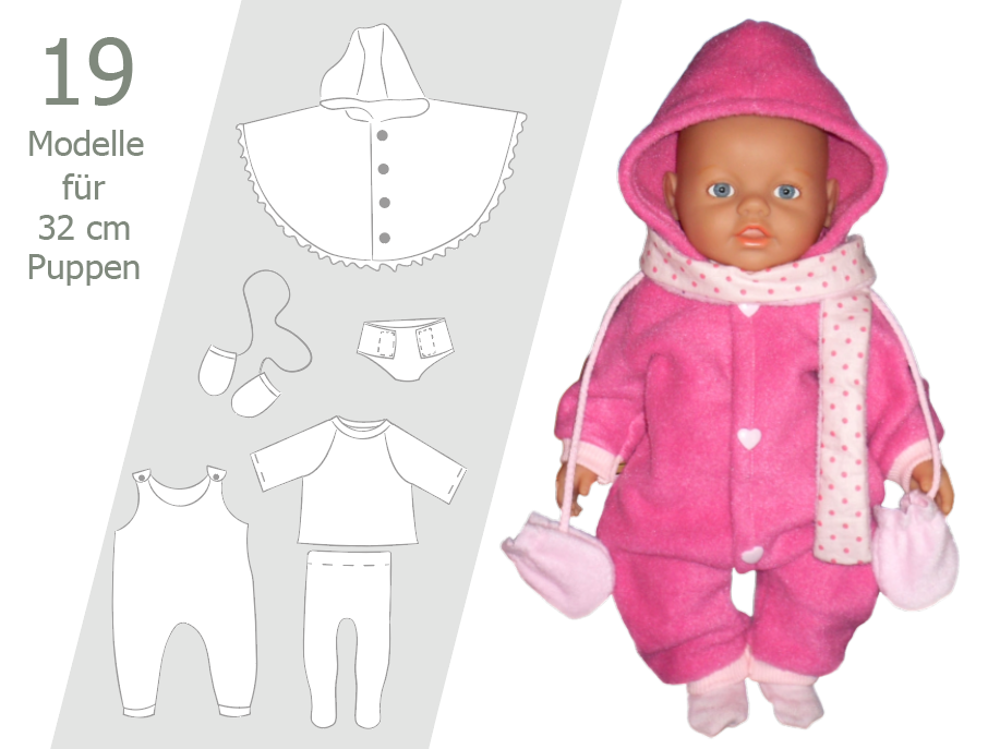 Puppenkleidung nähen – Winter 32 cm – 19 Schnittmuster & Nähanleitung