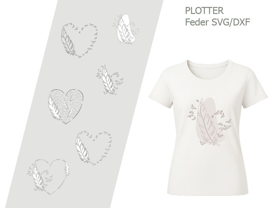 Plotterdatei Feder als SVG & DXF – Vorlage für Kleidung & Deko