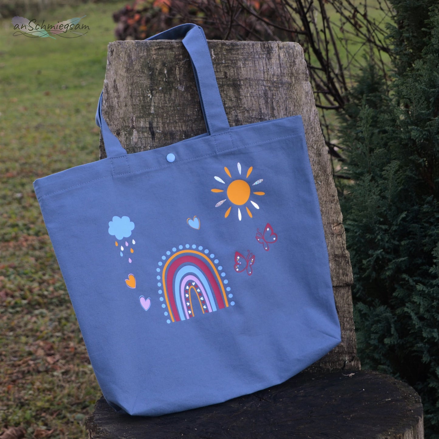 Plotterdatei Regenbogen auf selbstgenähter Tasche – süßes Motiv für Accessoires