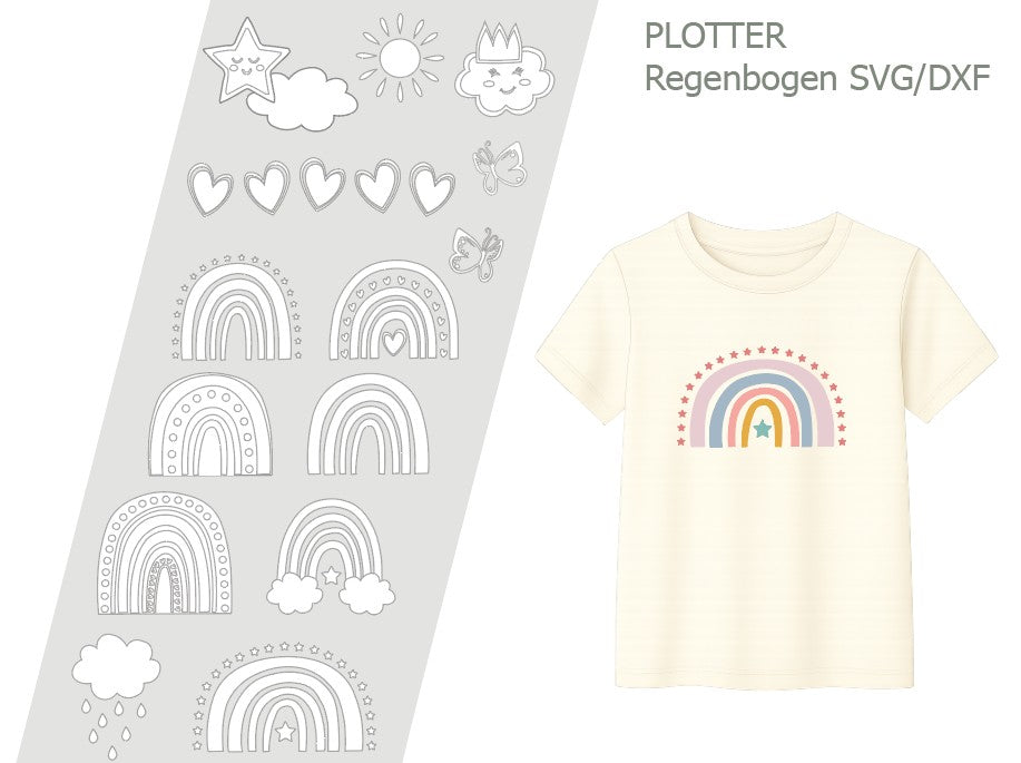 Plotterdatei Regenbogen – fröhliches SVG & DXF-Motiv für kreative DIY-Projekte, Kinderkleidung und Deko